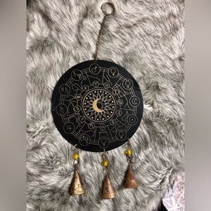 Zodiac Black and Gold Wall Hanging with Conical Bells